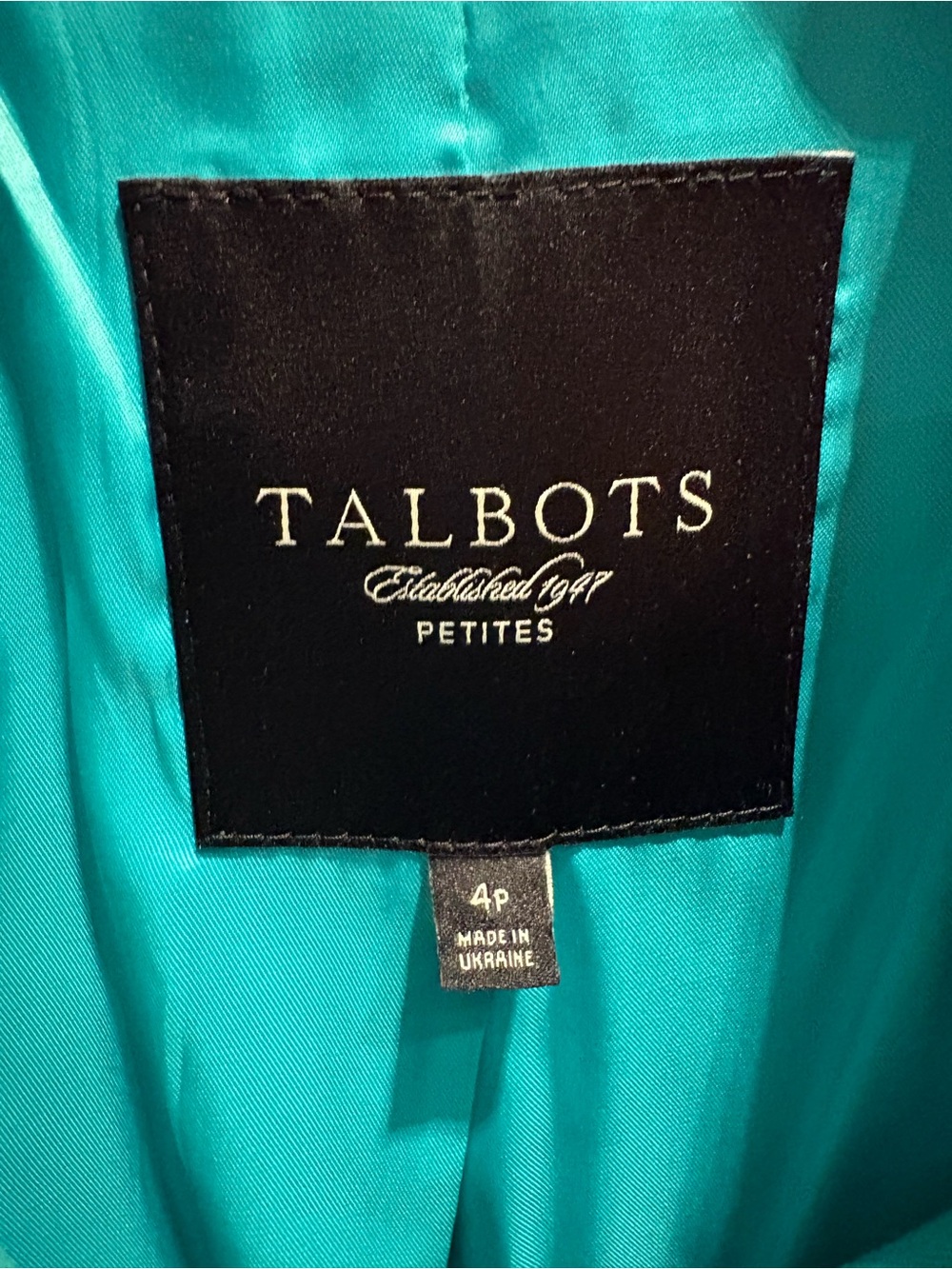 Talbots Turquoise Wool Blend Coat Mandarin Collar Brown Buttons - Size 4P - Picture 5 of 7
